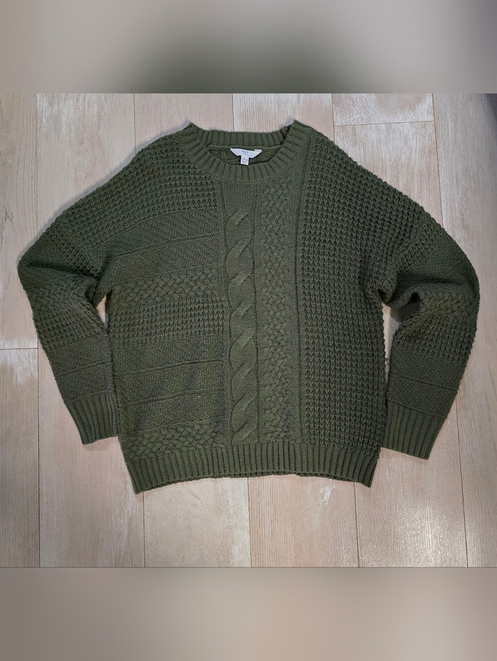Time and Tru Olive Cable Rib Knit Sweater